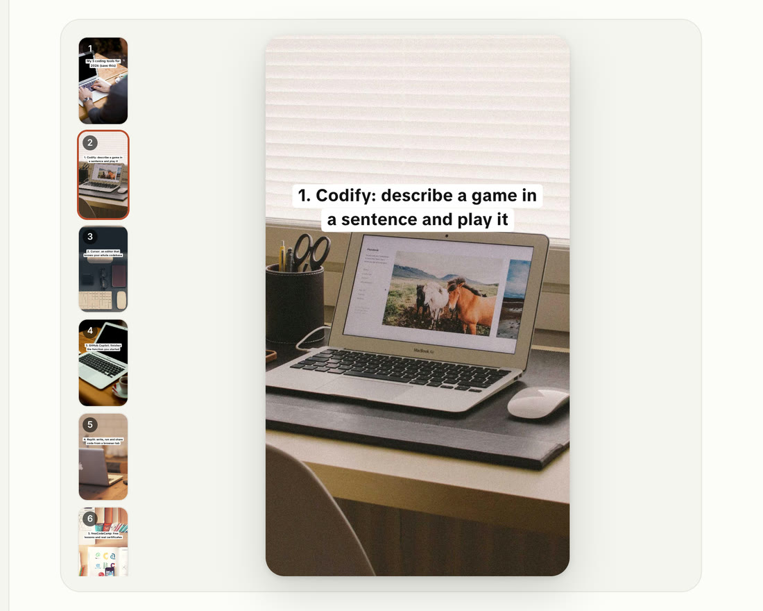 A seven-slide Codify slideshow in Otis’s studio, with Codify first